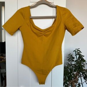 Astr Golden Bodysuit with Sweetheart Neckline